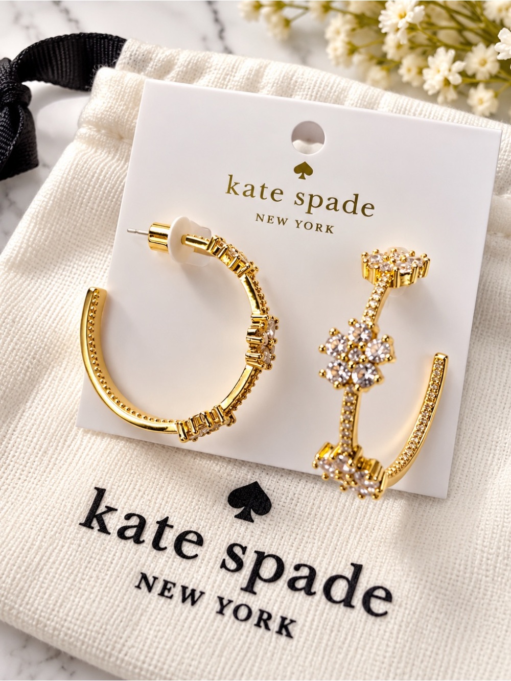 kate spade Gold Crystal Floral Hoop Earrings